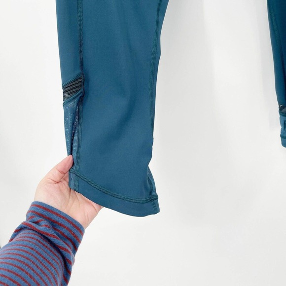 Lululemon Just Breathe Cropped Leggings Teal Size 8 Mesh Trim Yoga Athletic Dots - Picture 4 of 10
